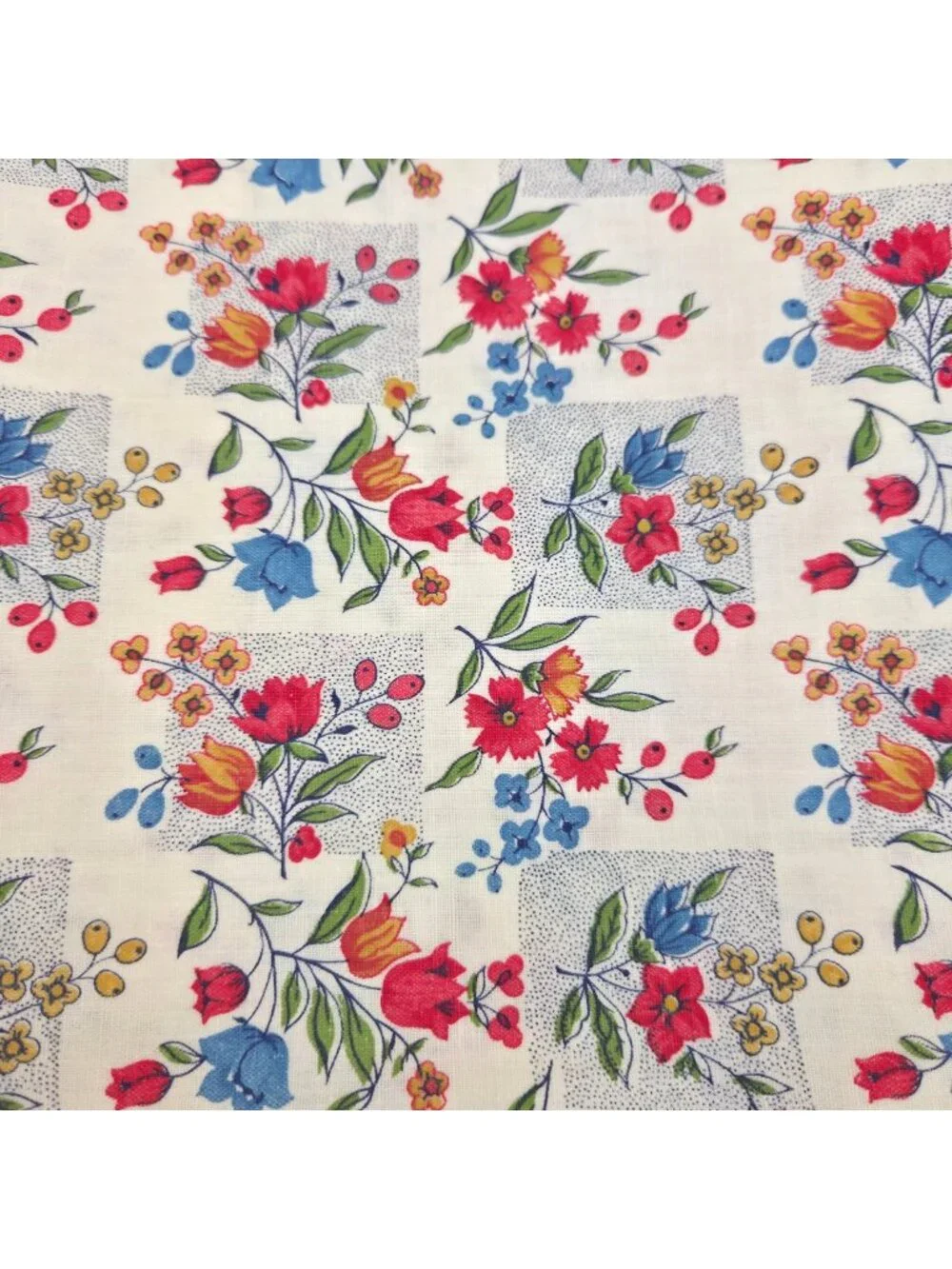 Vintage Floral Cotton Fabric Multicolor Flowers White Background 1 3/4 Yards